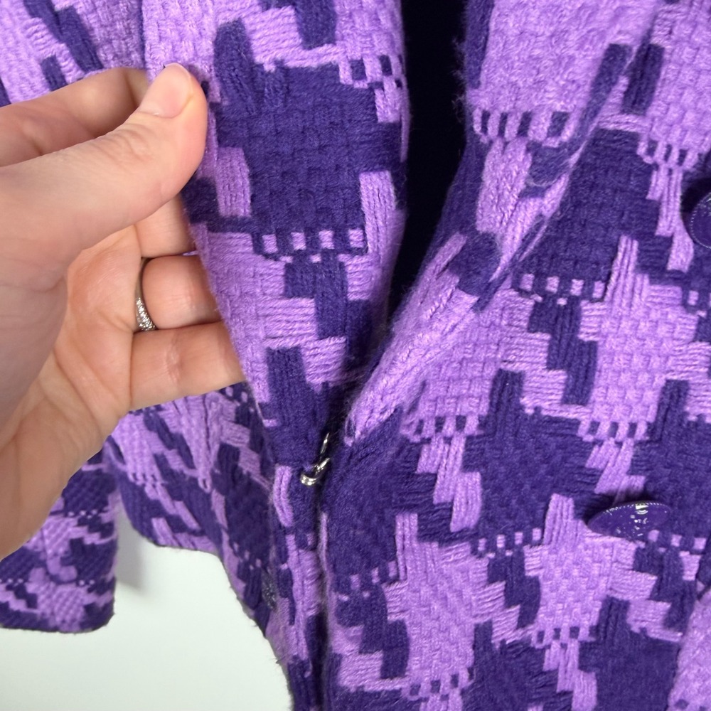 NWT L'AGENCE Inez Purple Houndstooth Cropped Double Breasted Blazer Sz 4 Jacket - Picture 4 of 12